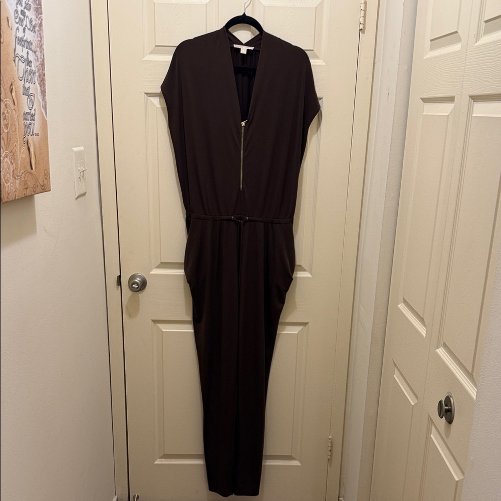 Michael Kors Chocolate Brown Zip-Front Jumpsuit